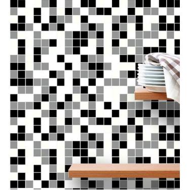 Imagem de Azulejo Adesivo Lavável Pastilhas Em Tons De Preto Branco E Cinza - Pa