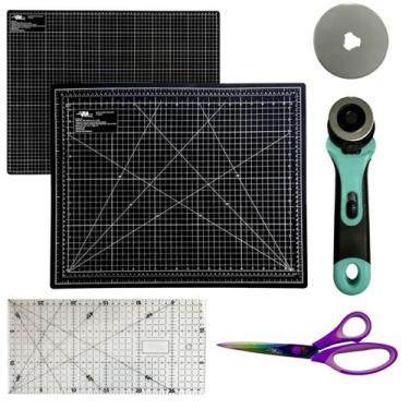 Imagem de Kit Base de Corte A3 Placa 45x30cm Régua 30x15cm Tesoura de Titanio Co