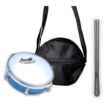 Imagem de Kit Tamborim Pele Leitosa Torelli Azul, Bag e Baqueta Tripla - Flash