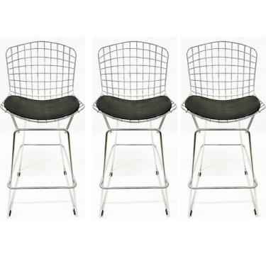 Imagem de Kit 3 Banquetas BERTÓIA cromada assento preto altura 60cm - Poltronas 