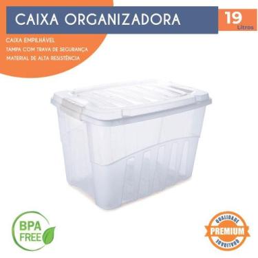 Imagem de Caixa Organizadora Gran Box 19 Litros Transparente com Tampa e Travas 