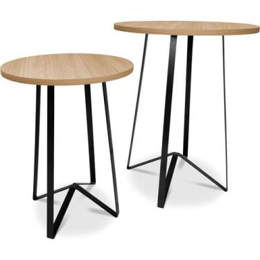 Imagem de Mesa De Canto Dupla Palon Redonda Decoração Para Sala  Preto/Jade - Ge