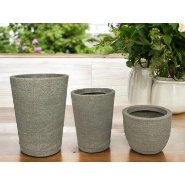 Imagem de Kit de 3 vasos para planta decorativo grafiato de luxo em polietileno 