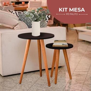 Imagem de KIT 2 Conjunto de Mesas Canto E Apoio MDF - Kelan, Preto
