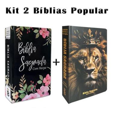 Imagem de Kit 2 Biblias Sagrada Letra Gigante Luxo Popular - Black Flowers e Leã