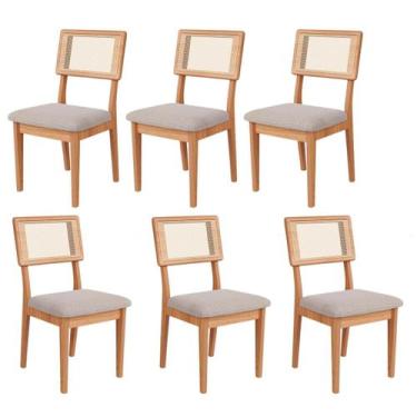 Imagem de Kit 6 Cadeiras com Assento Estofado Encosto em Tela 100% MDF Freijó Be
