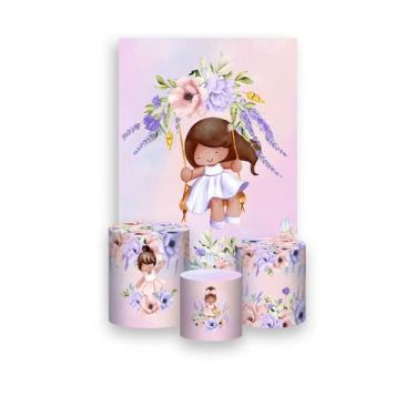 Imagem de Painel De Festa Vertical 1,50 x 2,20 + Trio De Capas Cilindro - Menina