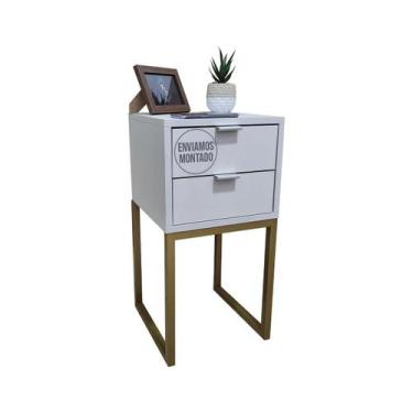 Imagem de Mesa de Cabeceira Off White 30cm Eco Industrial 2 Gavetas Quarto Cama 