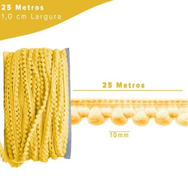 Imagem de Fita Pompom Amarelo Gema 10mm Rolo Com 25 Metros - Nybc