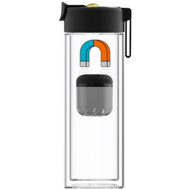 Imagem de Garrafa de chá com tampa magnética Filtros para chá e água Caneca portátil de vidro borossilicato de parede dupla Xícara de chá Infusor de chá para chá de folhas soltas para Tea Frinkers black 410ML