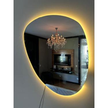 Imagem de Espelho Orgânico Decorativo Sala 80cm + C/ LED Branco Quente - V.A Dec