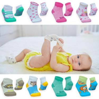 Imagem de Meias baby algodão kit 6 pares meia infantil menino e menina 6 a 12 me