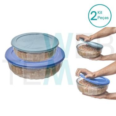 Imagem de Kit 2 Potes Tigela Saladeira de Vidro com Tampa Plástica Oceani 1,5L e