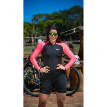 Imagem de Macaquinho de Ciclismo PRO - Preto com Rosa Manga Longa  - TR4, GG