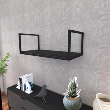 Imagem de Prateleira industrial suspensa estante parede nicho preto ferro e made