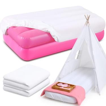 Imagem de Windyun Colchão de ar infantil a granel com lençol de elástico branco, cama inflável para crianças de 3 a 10 anos (2 conjuntos)