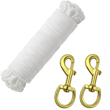 Imagem de EKEV Corda de mastro de bandeira de 1/4" de diâmetro com 2 peças de ganchos giratórios de latão – Corda de linha para mastro de bandeira com 7,8 cm de bronze giratório, kit de ferragens para varal, balanço, escalada, acampamento