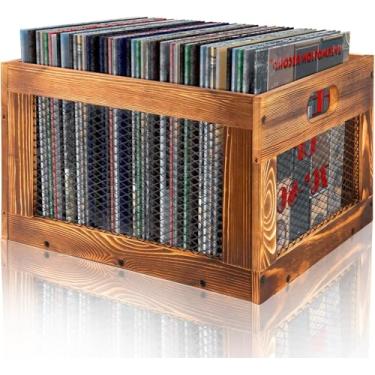 Imagem de VECKYJL Caixa de disco de vinil, caixa de armazenamento de discos LP, organizador de porta-discos de madeira, caixa de armazenamento de álbum de discos, armazenamento de discos de vinil 100+ discos,
