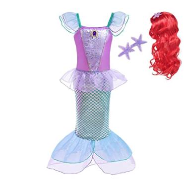 Imagem de Dressy Daisy Fantasia infantil de princesa sereia, contos de fadas, cosplay chique, vestido de festa com acessórios tamanho 5 roxo
