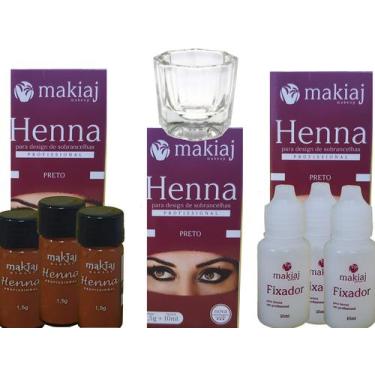 Imagem de 3 Kits de Henna para Sobrancelhas Makiaj Makeup 1,5g Henna e 10ml fixa