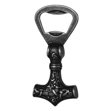 Imagem de OIDEA Abridor de garrafas Viking Thor's Hammer: Preto vintage nórdico nó celta Odin abridor de cerveja de aço inoxidável chaveiro portátil dia dos pais joias viking presente para homens