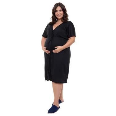 Imagem de Robe / Roupão Avulso Grávida Plus Size Preto Manga Curta Linda Gestant