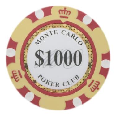 Imagem de Brybelly Monte Carlo Premium Poker Chips Pesado 14 g Composto Argila – Pacote com 50 ($1.000 Amarelo)