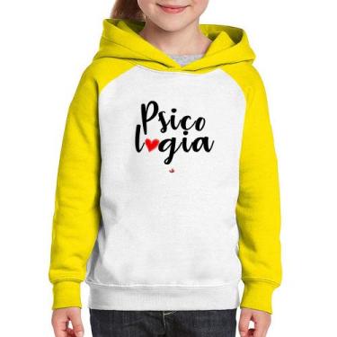 Imagem de Moletom Infantil Psicologia por amor - Foca na Moda, Branco, Amarelo, 