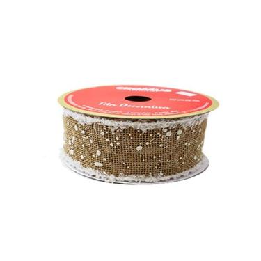 Imagem de Fita Aramada Juta Borda Plush - Bege/Branco - 6,3cmx9,14m  - 1 unidade