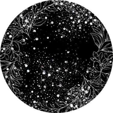 Imagem de Painel De Festa Redondo 1,50x1,50 - Fundo Preto Folhagens Efeito Brilh