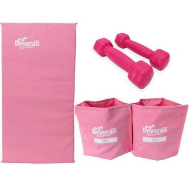 Imagem de kit halteres peso 1 kg par caneleiras de peso 2 kg peso academia e col