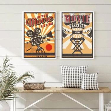 Imagem de Kit 2 Quadros Para Sala De Cinema Retrô 45x34cm - com vidro - Quadros 