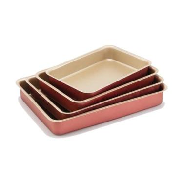 Imagem de Jogo De Assadeiras Alta, Antiaderente,Teflon Cereja - 4 pçs - Marcolar