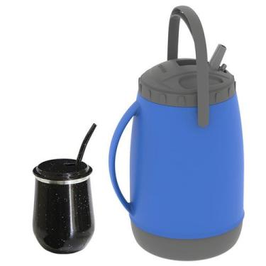 Imagem de Kit Tereré Vino Garrafa Copo Térmico E Bomba Azul e Preto - Gastrobel