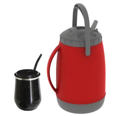 Imagem de Kit Tereré Vino Garrafa Copo Térmico Bomba Vermelho e Preto - Gastrobe