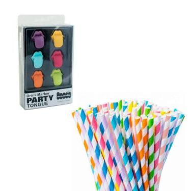 Imagem de Kit Drink Marcador de Bebida e Canudos - CenterCoisas