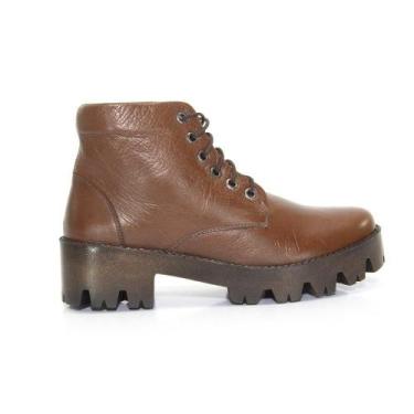 Imagem de Bota Coturno Feminina Couro Cano Curto Bico Redondo Moderna - Reta Opo