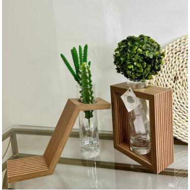 Imagem de Vaso em mdf ripado  com vidro para flores e arranjos naturais e artifi
