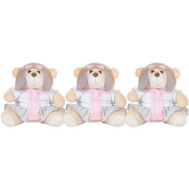 Imagem de Trio De Ursas PMG Para Nicho Pelúcia Aviadora Brinquedo Bebe Presente 