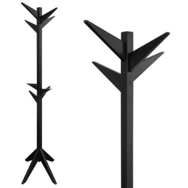 Imagem de Cabideiro De Pé Mancebo Madeira Reticulado Com Arara Preto - Vicasso