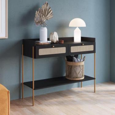 Imagem de Aparador oslo 2 gavetas palhinha base metal dourada mdp hanover - arte