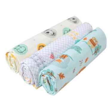 Imagem de Kit 3 Cueiros Papi Flanelado 1,0x0,8m Estampado Neutro Verde, Verde, Ú