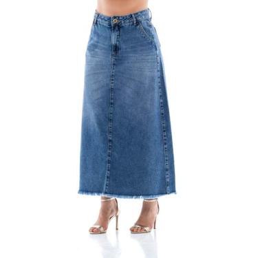 Imagem de Saia Jeans Feminina Arauto Evasê Less Water - ARAUTO JEANS, Azul médio