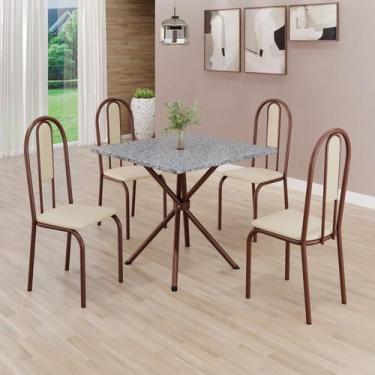 Imagem de Conjunto Sala de Jantar Mesa Quadrada 75x75cm Tampo Granito Ocre 4 Cad