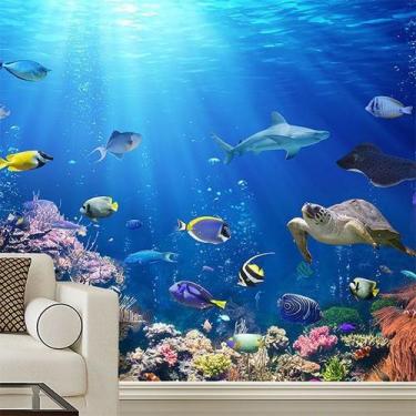 Imagem de Papel de Parede 3D Oceano Peixes - Papel de Parede Paisagem - Final De