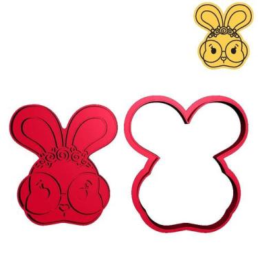 Imagem de Cortador Páscoa Cabeça Coelha Menino de Óculos Cute - DOCE IMPRESSO,  