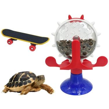Imagem de PINVNBY Bola de petisco de tartaruga e brinquedo engraçado de skate com rotação de 360° bola alimentadora de tartaruga com ventosa brinquedos de enriquecimento de tartarugas para animais pequenos