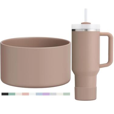 Imagem de Affute Bota protetora de silicone para Stanley Quencher H2.0 40 30 567.0 g & IceFlow Flip 30 567.0 g, livre de BPA, anti-ruído, anti-arranhões, capa protetora Stanley Cup (rosa amêndoa)