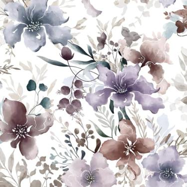 Imagem de GloryTik Papel de parede floral roxo papel de parede de contato floral vintage papel de parede de banheiro removível papel de parede autoadesivo para armários de quarto decoração vinil 43 x 38 cm