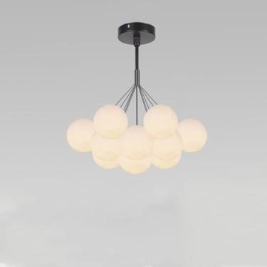 Imagem de ZGCNDS Luminária pendente de globo de vidro moderno 7 luzes balão branco sombra de vidro lustre cabo ajustável luminária de teto para cozinha ilha quarto
